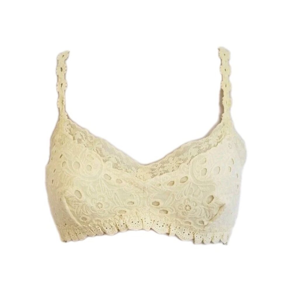 NEW FREE PEOPLE INTIMATELY YELLOW 100% COTTON EYELET EMBROIDERY BRALETTE SMALL